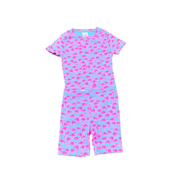 Nwot Crewcuts 2 piece 100% cotton pajama set pink flamingo print blue size 14 - Picture 2 of 5